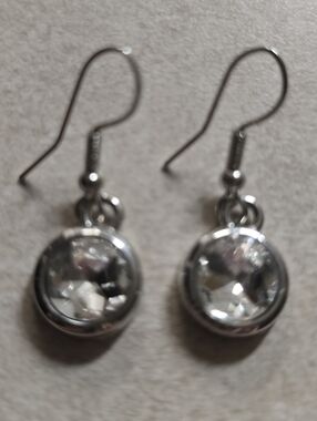 Silver Crystal Drop Earrings - Clear Sparkle